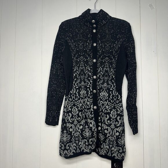 Icelandic Design Sweaters - Women’s Icelandic Design 100% Wool Long Coat Jacket Black Gray Button Front S